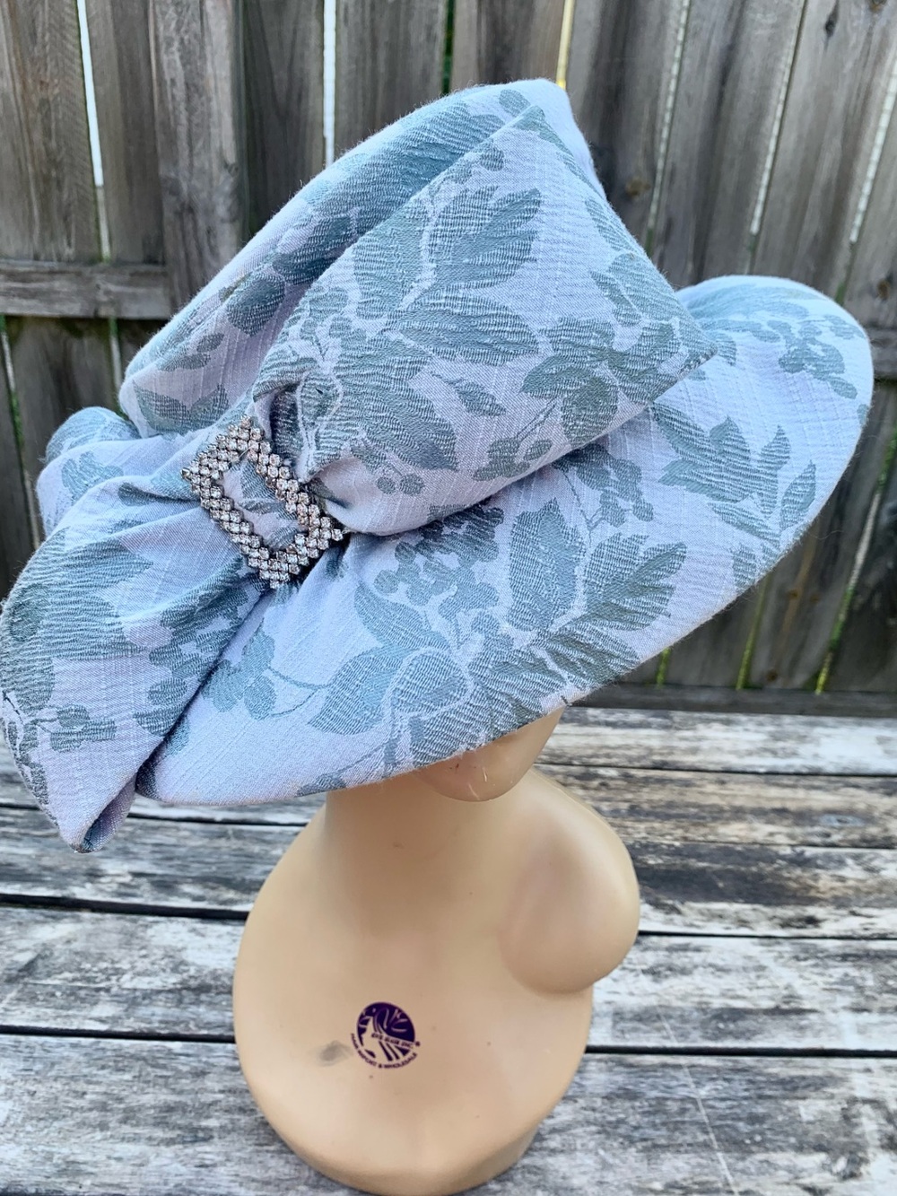 Vintage Mr Divine New York Gray/Blue Metallic Floral Brocade Derby Hat